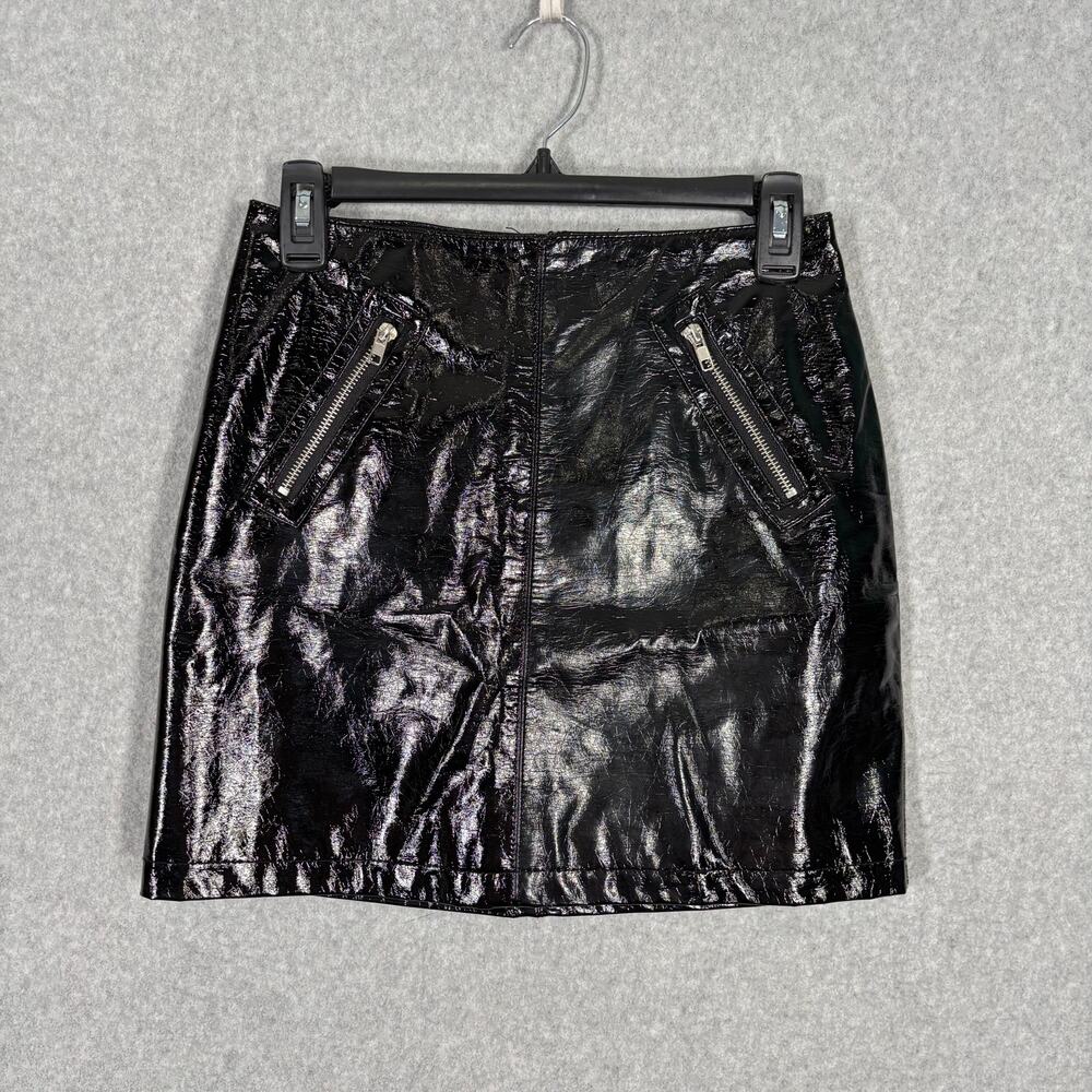 Forever‎ 21 Skirt Small Black Mini Faux Patent leather Zippers Shiny Witchy Y2K